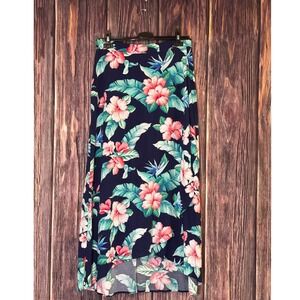 Tommy Bahama Skirt Womens 6 Navy Tropical Floral Faux Wrap High Low Maxi